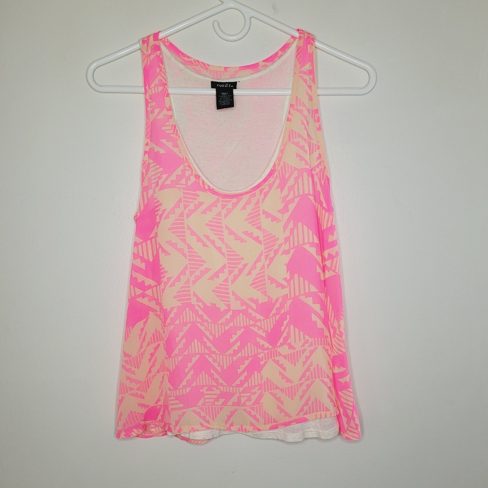 Women's Western Tank Small Layered Pink Tan Sleeveless Flowy Summer Festival Fun